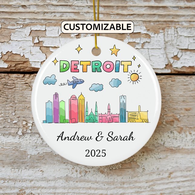 Personalised Skyline Detroit Ornament, Michigan Ceramic Tree Decoration (Creator Uploaded)