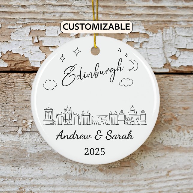 Personalised Skyline Edinburgh Ornament, Scotland Ceramic Tree Decoration (Creator Uploaded)