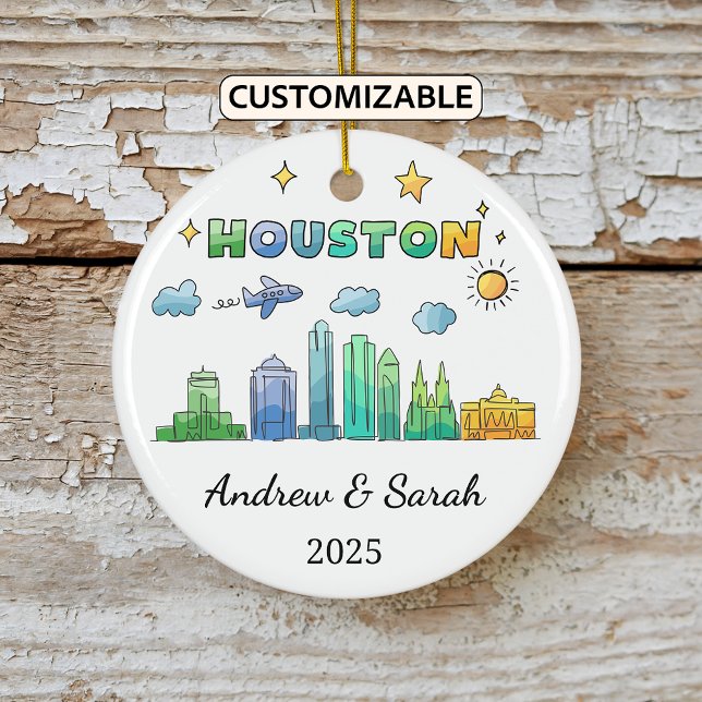 Personalised Skyline Houston Ornament, Texas Ceramic Tree Decoration (Creator Uploaded)