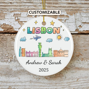 Personalised Skyline Lisbon Ornament, Portugal Ceramic Tree Decoration