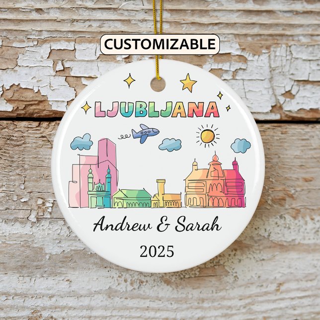 Personalised Skyline Ljubljana Ornament, Slovenia Ceramic Tree Decoration (Creator Uploaded)