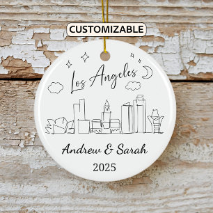 Personalised Skyline Los Angeles, California Ceramic Tree Decoration