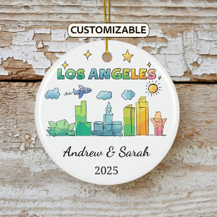 Personalised Skyline Los Angeles, California Ceramic Tree Decoration