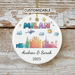 Personalised Skyline Milan Ornament, Italy Ceramic Tree Decoration