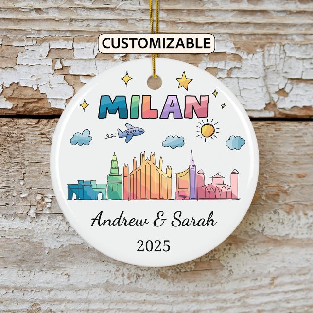 Personalised Skyline Milan Ornament, Italy Ceramic Tree Decoration (Creator Uploaded)