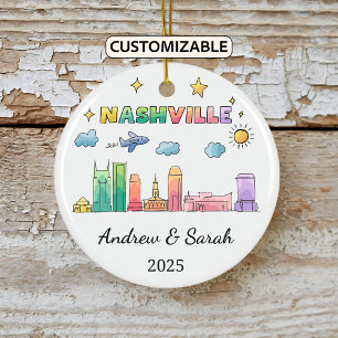 Personalised Skyline Nashville Ornament, Tennessee Ceramic Tree Decoration