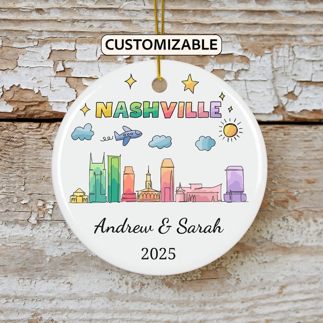 Personalised Skyline Nashville Ornament, Tennessee Ceramic Tree Decoration (Creator Uploaded)