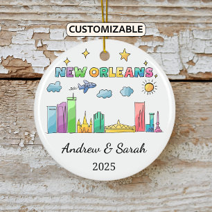 Personalised Skyline New Orleans, Louisiana Ceramic Tree Decoration