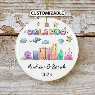 Personalised Skyline Orlando Ornament, Florida Ceramic Tree Decoration