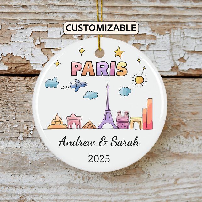 Personalised Skyline Paris Ornament, France Ceramic Tree Decoration (Creator Uploaded)