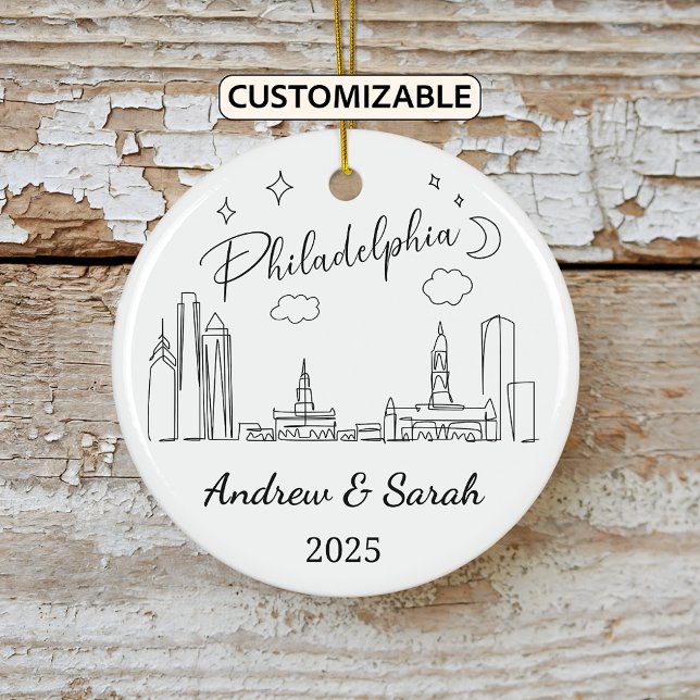 Personalised Skyline Philadelphia, Pennsylvania Ceramic Tree Decoration (Creator Uploaded)