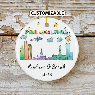 Personalised Skyline Philadelphia, Pennsylvania Ceramic Tree Decoration