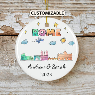 Personalised Skyline Rome Ornament, Italy Ceramic Tree Decoration
