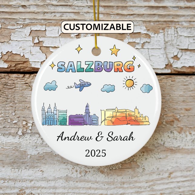 Personalised Skyline Salzburg Ornament, Austria Ceramic Tree Decoration (Creator Uploaded)