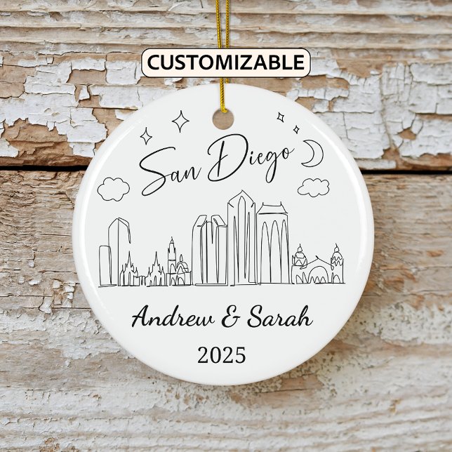 Personalised Skyline San Diego, Californinia Ceramic Tree Decoration (Creator Uploaded)