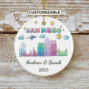 Personalised Skyline San Diego, Californinia Ceramic Tree Decoration