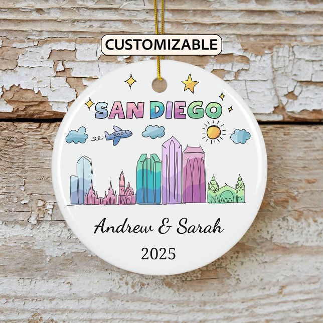 Personalised Skyline San Diego, Californinia Ceramic Tree Decoration (Creator Uploaded)
