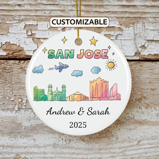 Personalised Skyline San Jose Ornament, California Ceramic Tree Decoration (Creator Uploaded)