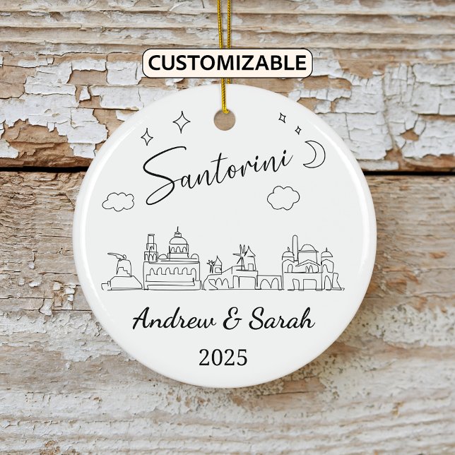 Personalised Skyline Santorini Ornament, Greece Ceramic Tree Decoration (Creator Uploaded)