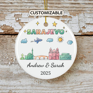 Personalised Skyline Sarajevo Ornament, Bosnia Ceramic Tree Decoration