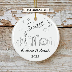Personalised Skyline Seattle Ornament, Washington Ceramic Tree Decoration