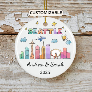 Personalised Skyline Seattle Ornament, Washington Ceramic Tree Decoration