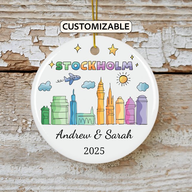 Personalised Skyline Stockholm Ornament, Sweden Ceramic Tree Decoration (Creator Uploaded)