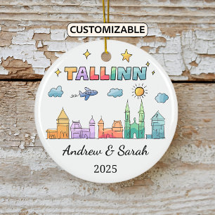 Personalised Skyline Tallinn Ornament, Estonia Ceramic Tree Decoration