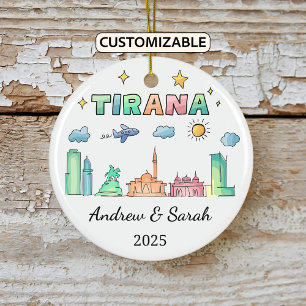 Personalised Skyline Tirana Ornament, Albania Ceramic Tree Decoration