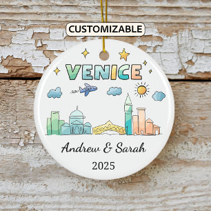 Personalised Skyline Venice Ornament, Italy Ceramic Tree Decoration