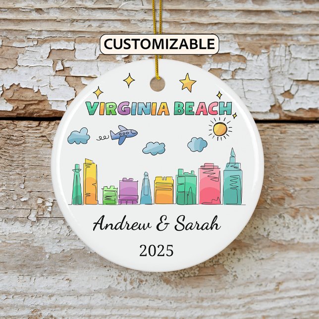 Personalised Skyline Virginia Beach, Virginia Ceramic Tree Decoration (Creator Uploaded)
