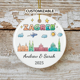 Personalised Skyline Zagreb Ornament, Croatia Ceramic Tree Decoration