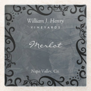 Personalised Slate & Black Scroll Wine Coaster