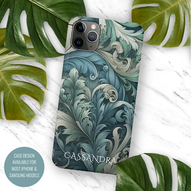 Personalised Slate Blue Teal Green Paisley Art Case-Mate iPhone Case (Creator Uploaded)