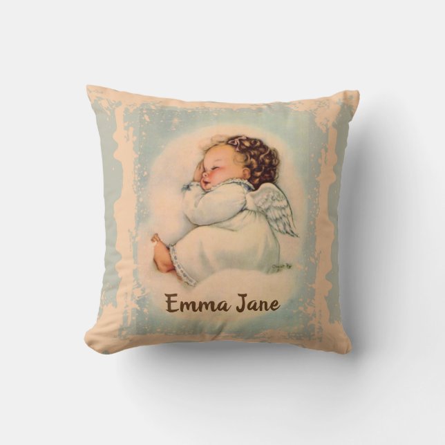 Personalised Sleeping Baby Guardian Angel Cushion (Front)