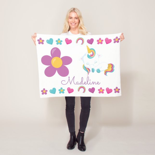 Personalised Sleeping Baby Unicorn Fleece Blanket (In Situ)