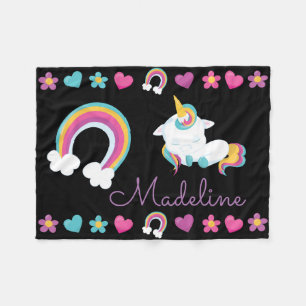 Personalised Sleeping Baby Unicorn & Rainbow Fleece Blanket