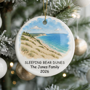 Personalised Sleeping Bear Dunes, Soft Watercolor Ceramic Tree Decoration