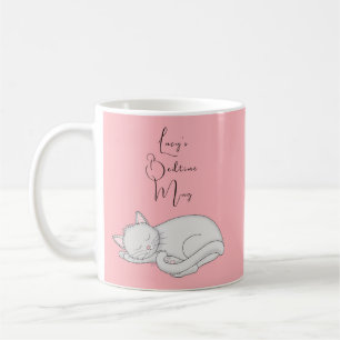 Personalised Sleeping Cat Bedtime Mug on Pink