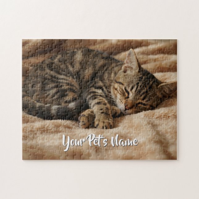 Personalised Sleeping Kitten Cute Custom Cat Lover Jigsaw Puzzle (Horizontal)