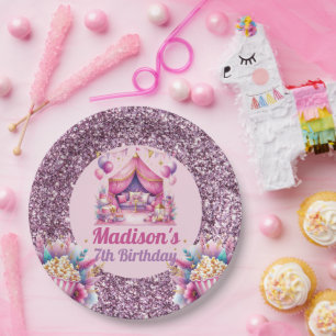 Personalised Sleepover Girl Birthday Pink Purple Paper Plate