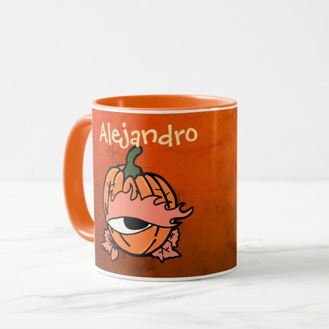 Personalised Sleepy Eye of the Spooky Pumpkin Mug (Front Left)