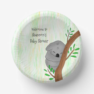 Personalised Sleepy Koala Bear Themed Baby Shower Paper Plate