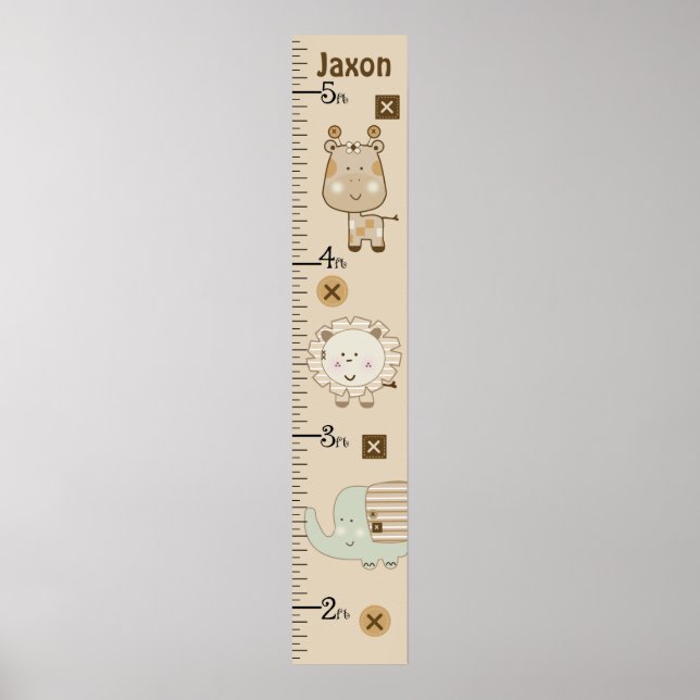Personalised Sleepy Safari Animals Growth Chart (Front)