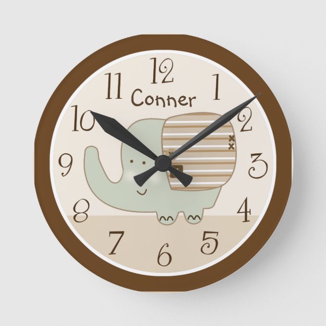 Personalised Sleepy Safari Elephant Nursery Clock (Front)