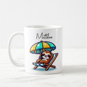 Personalised Sloth at Beach Funn Coffee Mug