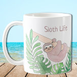 Personalised Sloth Life Coffee Mug<br><div class="desc">This cute mug is decorated with a watercolor of a smiling sloth hanging from a branch with tropical leaves and the words Sloth Life. Easily customisable with your name instead. Use the Customise Further option to change the text size, style or colour if you wish. Because we create our own...</div>