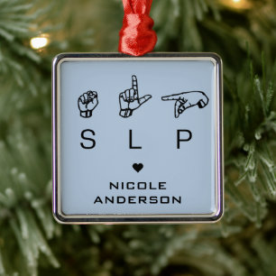 Personalised SLP Speech Language Pathologist ASL Metal Tree Decoration