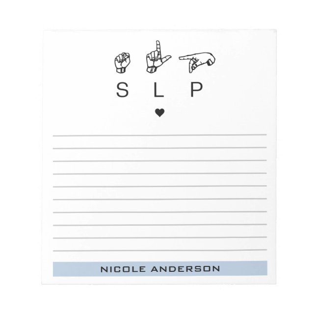 Personalised SLP Speech Language Pathologist ASL Notepad (Front)
