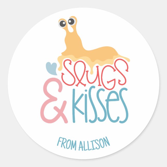 Personalised Slugs and Kisses Valentine's Day Classic Round Sticker (Front)